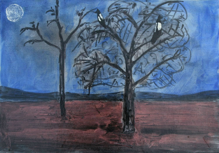 Magpies Under a Full Moon