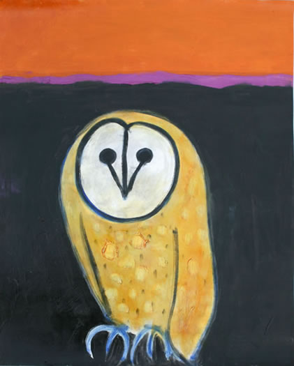 Tawny Owl on Orange and Black